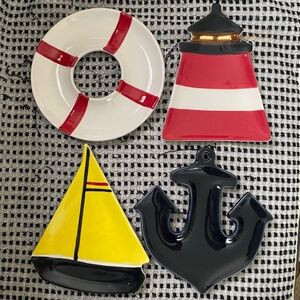 Boston Warehouse Nautical Plate Set – Coastal Pottery Ceramic (Set of 4)